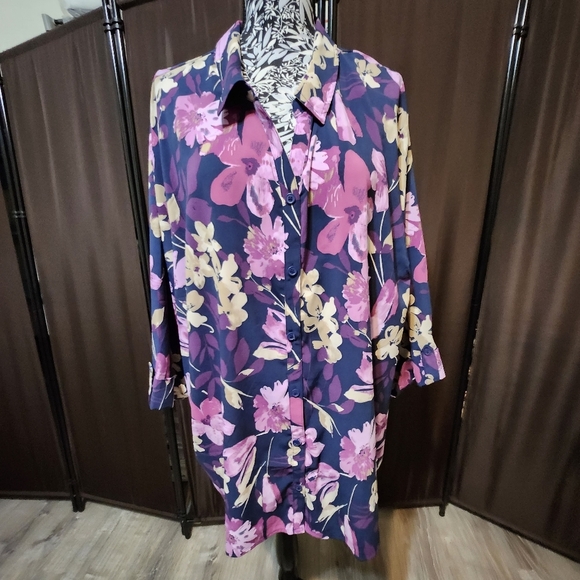 Catherines  floral georgette button down roll tab sleeves  3x nwt work Wear - Picture 7 of 12